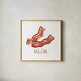 Bacon and Eggs I by Mary Urban. Shown in a natural wood glass frame for a timeless modern aesthetic. Available as an archival giclee rolled canvas, fine art paper, or poster print. SKU 76217a.