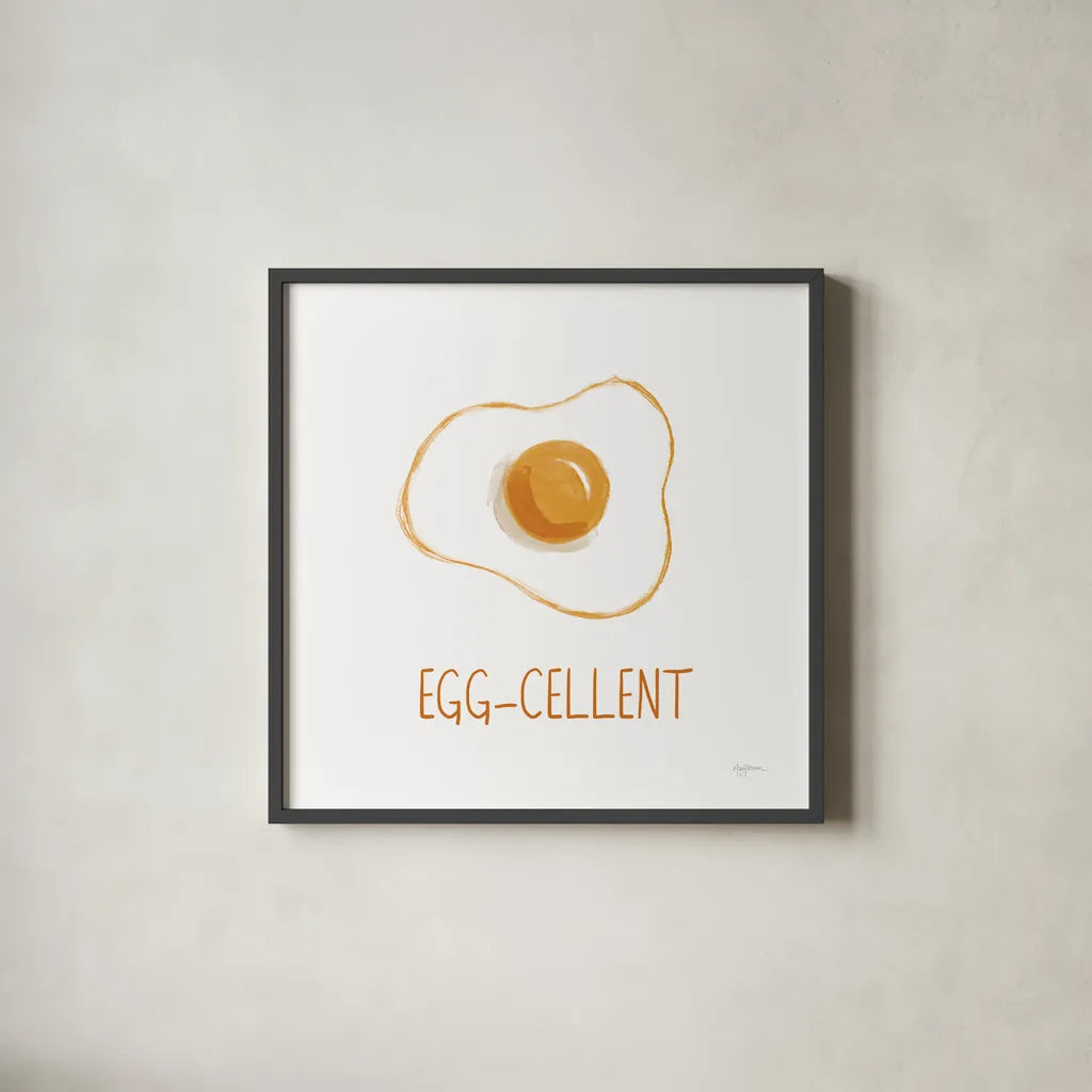 Bacon and Eggs II by Mary Urban. Shown in a sleek black glass frame for a contemporary gallery look. Available as an archival giclee rolled canvas, fine art paper, or poster print. SKU 76218a.