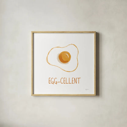 Bacon and Eggs II by Mary Urban. Shown in a natural wood glass frame for a timeless modern aesthetic. Available as an archival giclee rolled canvas, fine art paper, or poster print. SKU 76218a.