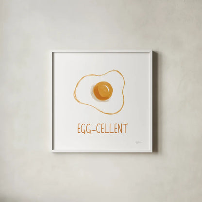 Bacon and Eggs II by Mary Urban. Shown in a crisp white glass frame for a clean and minimalist style. Available as an archival giclee rolled canvas, fine art paper, or poster print. SKU 76218a.