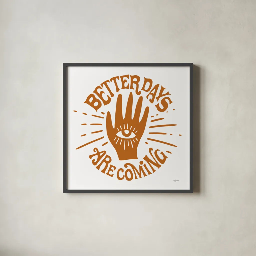 Better Days by Mary Urban. Shown in a sleek black glass frame for a contemporary gallery look. Available as an archival giclee rolled canvas, fine art paper, or poster print. SKU 77609a.