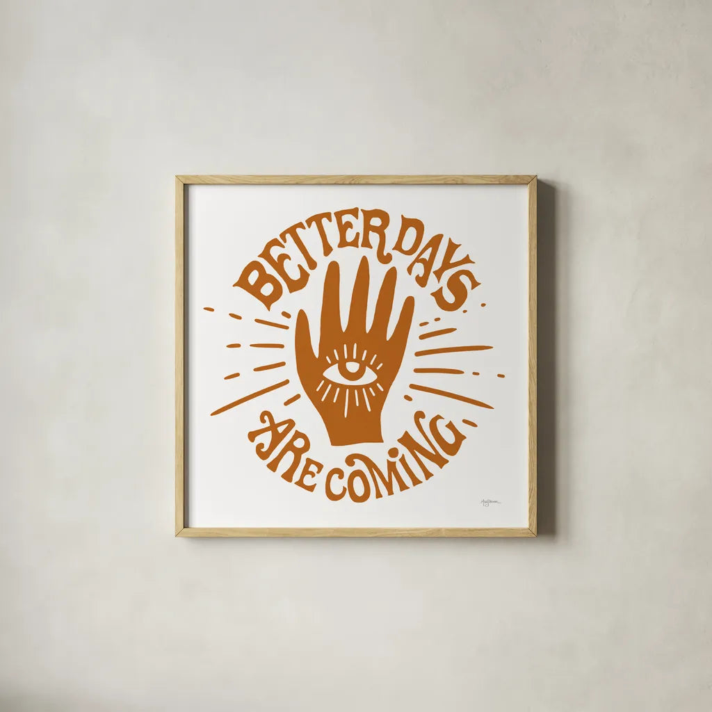 Better Days by Mary Urban. Shown in a natural wood glass frame for a timeless modern aesthetic. Available as an archival giclee rolled canvas, fine art paper, or poster print. SKU 77609a.