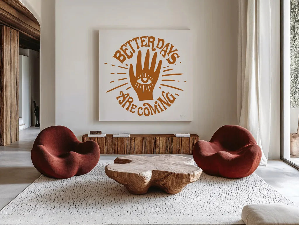 Better Days by Mary Urban. Shown as extra-large giant wall art in a modern living room. Available as an archival giclee rolled canvas, fine art paper, or poster print. SKU 77609a.