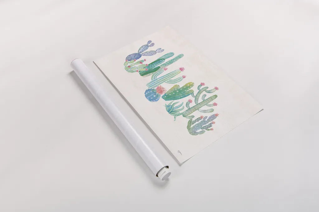 Bohemian Cactus I by Mary Urban. shown as a rolled paper print. Available as archival giclee rolled canvas, fine art paper, or poster print. SKU 46231i.