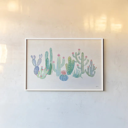 Bohemian Cactus I by Mary Urban. shown as a paper print in a white frame. Available as a archival giclee rolled canvas, fine art paper, or poster print. SKU 46231i.