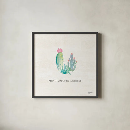 Bohemian Cactus IX by Mary Urban. Shown in a sleek black glass frame for a contemporary gallery look. Available as an archival giclee rolled canvas, fine art paper, or poster print. SKU 46239a.