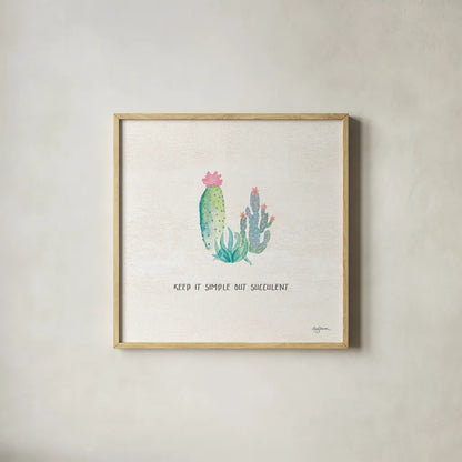 Bohemian Cactus IX by Mary Urban. Shown in a natural wood glass frame for a timeless modern aesthetic. Available as an archival giclee rolled canvas, fine art paper, or poster print. SKU 46239a.