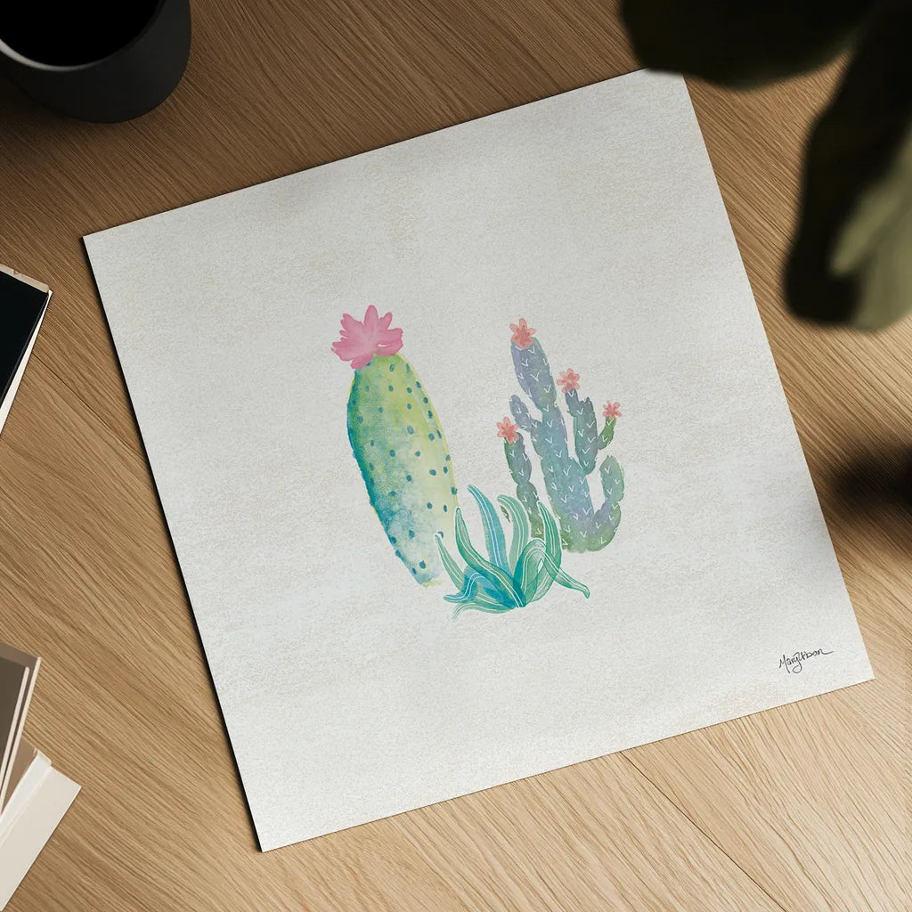Bohemian Cactus V by Mary Urban. Shown as a detailed flat fine art print, highlighting archival giclee quality. Available as an archival giclee rolled canvas, fine art paper, or poster print. SKU 46235a.