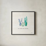 Bohemian Cactus VI by Mary Urban. Shown in a sleek black glass frame for a contemporary gallery look. Available as an archival giclee rolled canvas, fine art paper, or poster print. SKU 46236a.
