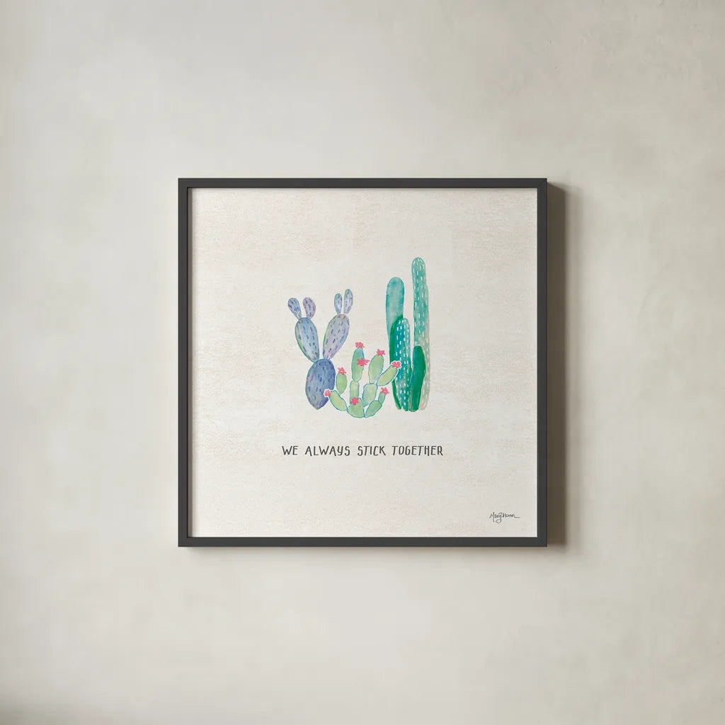 Bohemian Cactus VI by Mary Urban. Shown in a sleek black glass frame for a contemporary gallery look. Available as an archival giclee rolled canvas, fine art paper, or poster print. SKU 46236a.