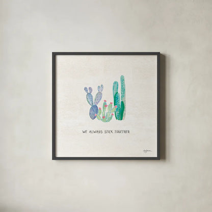 Bohemian Cactus VI by Mary Urban. Shown in a sleek black glass frame for a contemporary gallery look. Available as an archival giclee rolled canvas, fine art paper, or poster print. SKU 46236a.