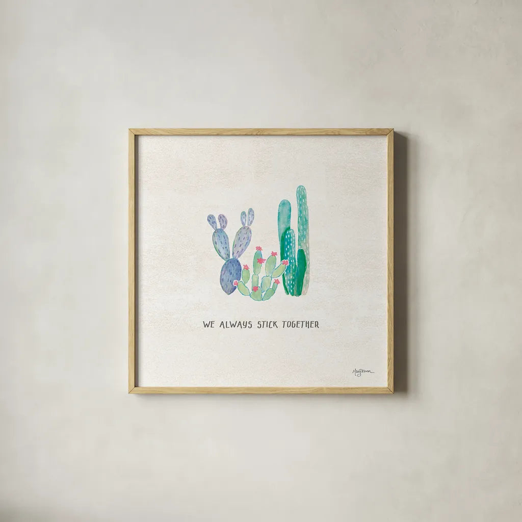 Bohemian Cactus VI by Mary Urban. Shown in a natural wood glass frame for a timeless modern aesthetic. Available as an archival giclee rolled canvas, fine art paper, or poster print. SKU 46236a.