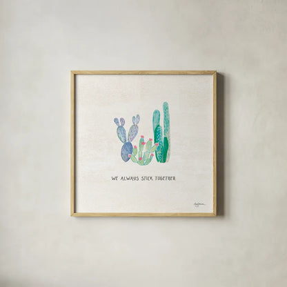 Bohemian Cactus VI by Mary Urban. Shown in a natural wood glass frame for a timeless modern aesthetic. Available as an archival giclee rolled canvas, fine art paper, or poster print. SKU 46236a.