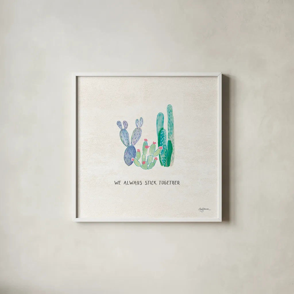 Bohemian Cactus VI by Mary Urban. Shown in a crisp white glass frame for a clean and minimalist style. Available as an archival giclee rolled canvas, fine art paper, or poster print. SKU 46236a.