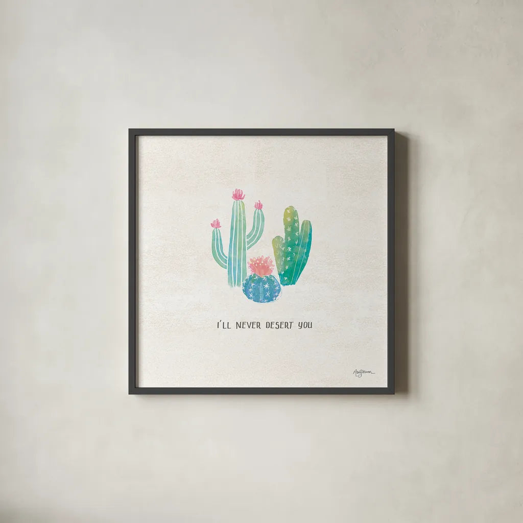 Bohemian Cactus VII by Mary Urban. Shown in a sleek black glass frame for a contemporary gallery look. Available as an archival giclee rolled canvas, fine art paper, or poster print. SKU 46237a.