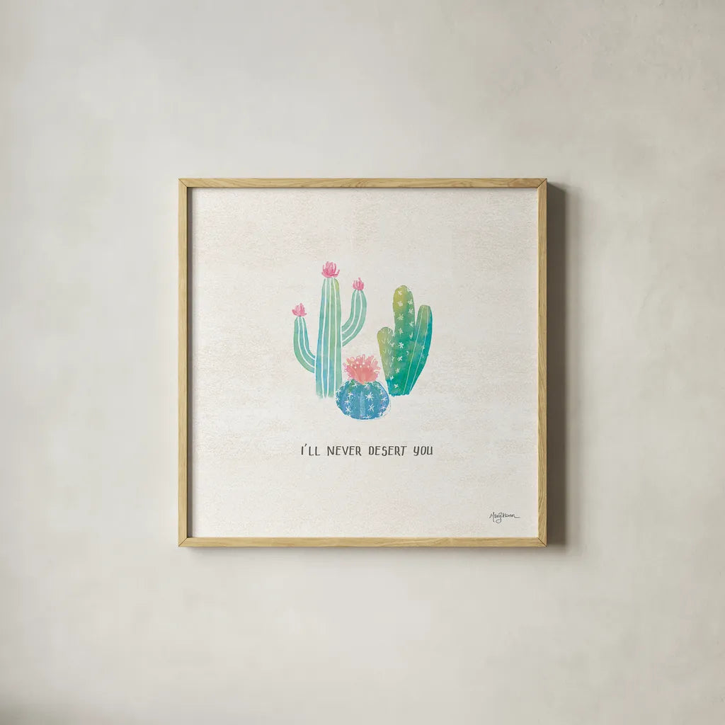 Bohemian Cactus VII by Mary Urban. Shown in a natural wood glass frame for a timeless modern aesthetic. Available as an archival giclee rolled canvas, fine art paper, or poster print. SKU 46237a.