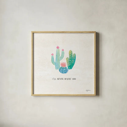 Bohemian Cactus VII by Mary Urban. Shown in a natural wood glass frame for a timeless modern aesthetic. Available as an archival giclee rolled canvas, fine art paper, or poster print. SKU 46237a.