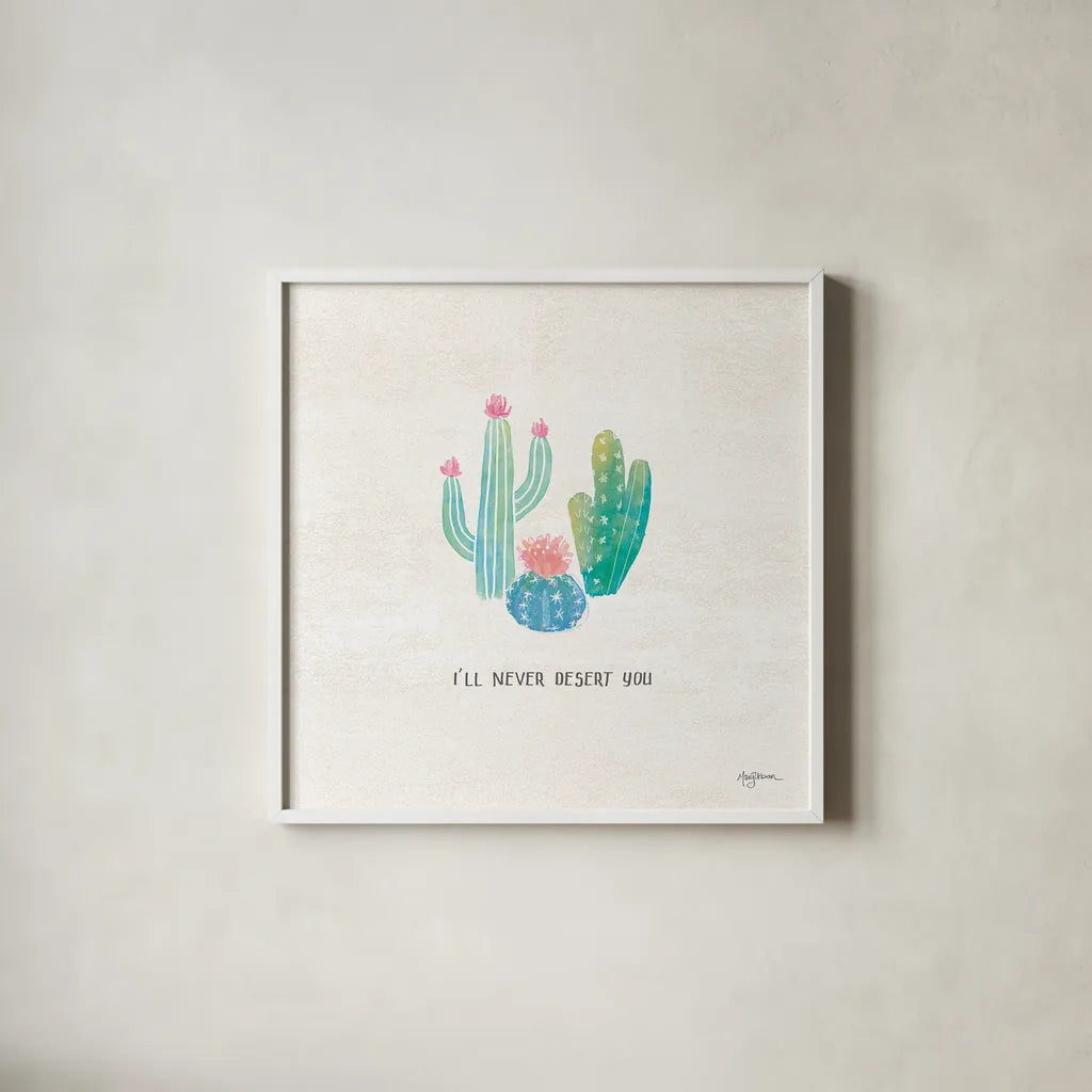 Bohemian Cactus VII by Mary Urban. Shown in a crisp white glass frame for a clean and minimalist style. Available as an archival giclee rolled canvas, fine art paper, or poster print. SKU 46237a.
