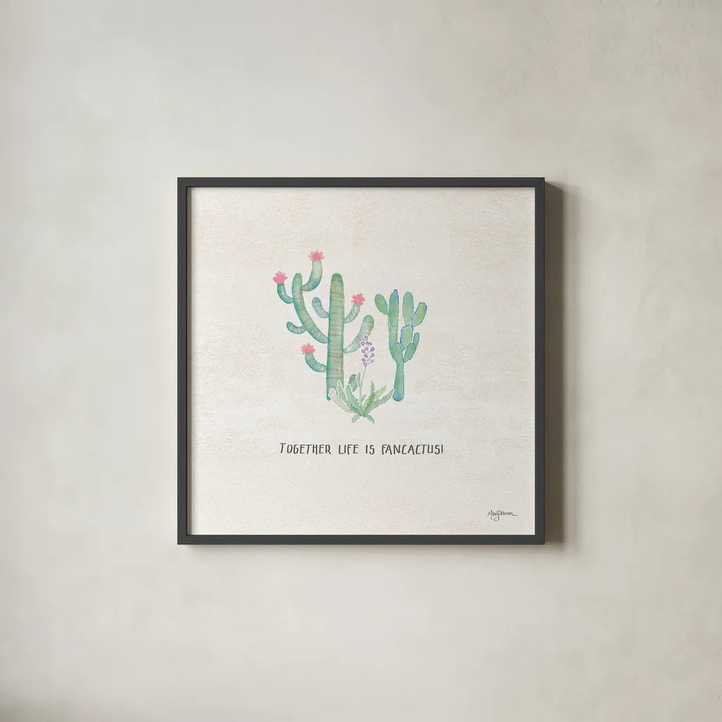 Bohemian Cactus VIII by Mary Urban. Shown in a sleek black glass frame for a contemporary gallery look. Available as an archival giclee rolled canvas, fine art paper, or poster print. SKU 46238a.