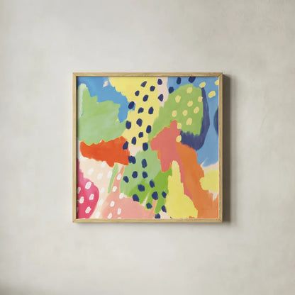 Bright Life I Blue Green Crop by Mary Urban. Shown in a natural wood glass frame for a timeless modern aesthetic. Available as an archival giclee rolled canvas, fine art paper, or poster print. SKU 52117a.