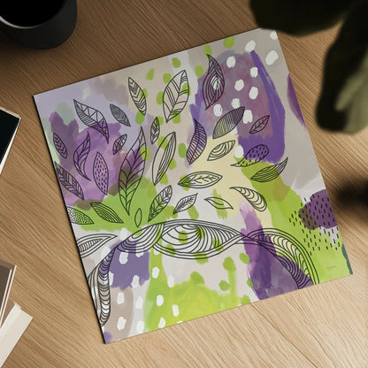 Bright Life I Purple Yellow Line Crop by Mary Urban. Shown as a detailed flat fine art print, highlighting archival giclee quality. Available as an archival giclee rolled canvas, fine art paper, or poster print. SKU 37501a.