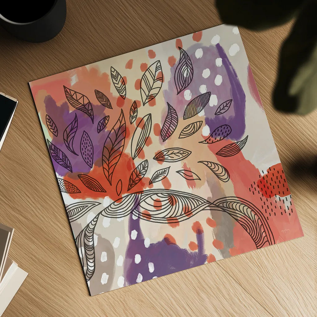 Bright Life I Red Yellow Line Crop by Mary Urban. Shown as a detailed flat fine art print, highlighting archival giclee quality. Available as an archival giclee rolled canvas, fine art paper, or poster print. SKU 37498a.