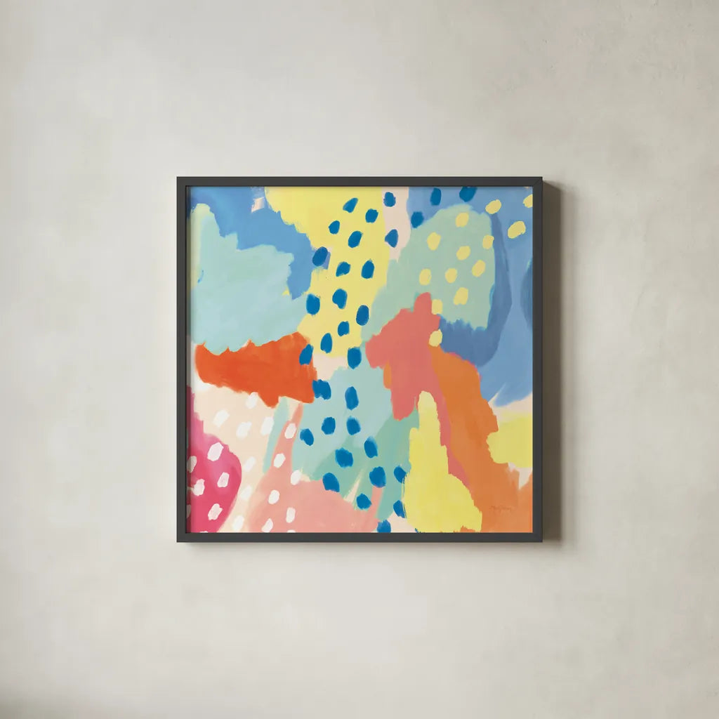 Bright Life I v2 Crop by Mary Urban. Shown in a sleek black glass frame for a contemporary gallery look. Available as an archival giclee rolled canvas, fine art paper, or poster print. SKU 37528a.