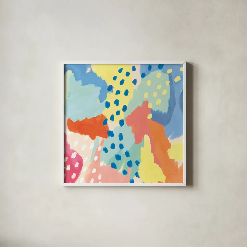 Bright Life I v2 Crop by Mary Urban. Shown in a crisp white glass frame for a clean and minimalist style. Available as an archival giclee rolled canvas, fine art paper, or poster print. SKU 37528a.