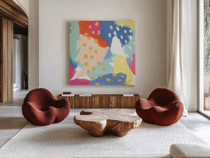 Bright Life II v2 Crop by Mary Urban. Shown as extra-large giant wall art in a modern living room. Available as an archival giclee rolled canvas, fine art paper, or poster print. SKU 37529a.