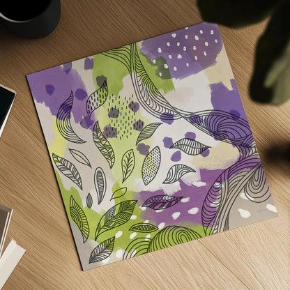 Bright Life III Purple Yellow Line Crop by Mary Urban. Shown as a detailed flat fine art print, highlighting archival giclee quality. Available as an archival giclee rolled canvas, fine art paper, or poster print. SKU 37503a.