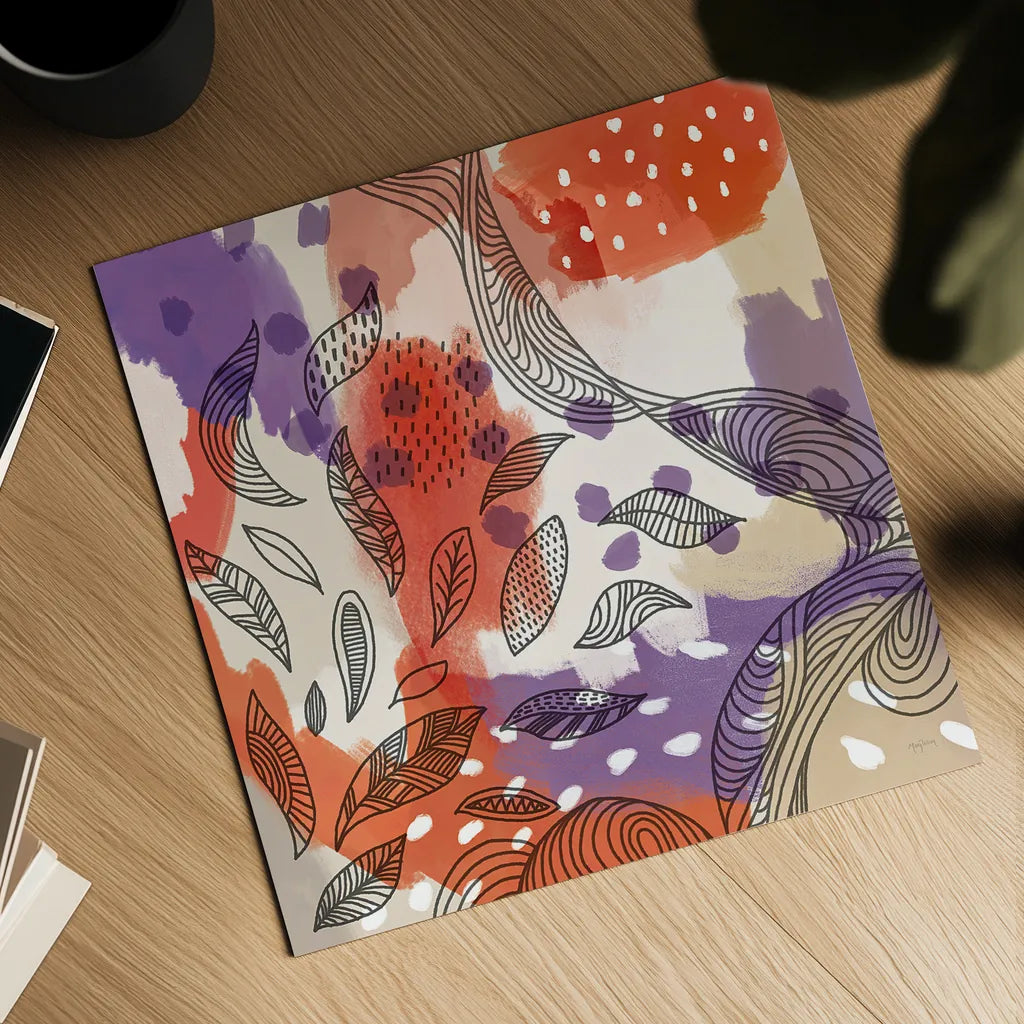 Bright Life III Red Yellow Line Crop by Mary Urban. Shown as a detailed flat fine art print, highlighting archival giclee quality. Available as an archival giclee rolled canvas, fine art paper, or poster print. SKU 37500a.