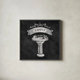 Chalkboard Bath Pamper by Mary Urban. Shown in a sleek black glass frame for a contemporary gallery look. Available as an archival giclee rolled canvas, fine art paper, or poster print. SKU 16227a.