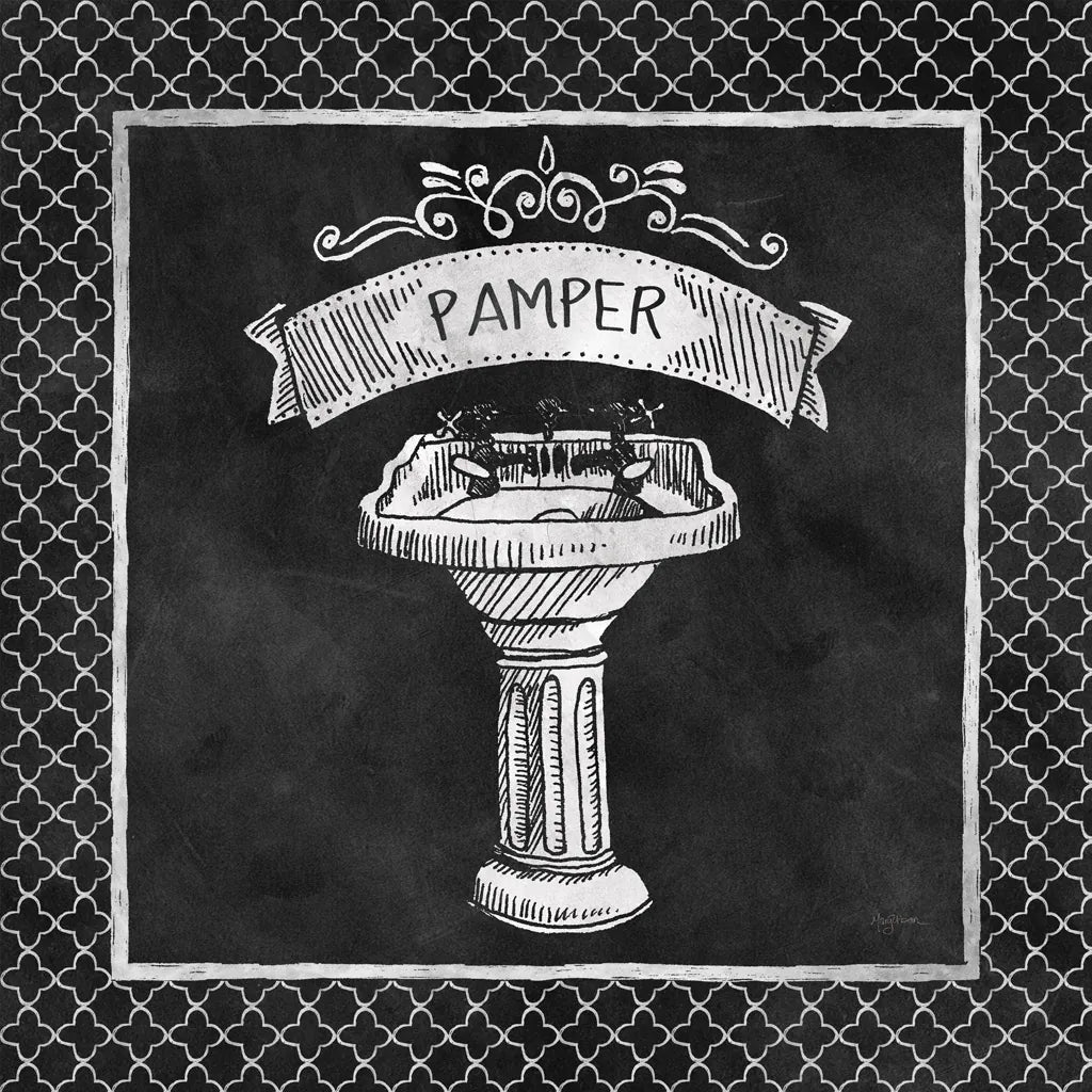 Chalkboard Bath Pamper Lattice Border by Mary Urban. SKU 38648a. Archival Giclee Fine art print for wall decor.