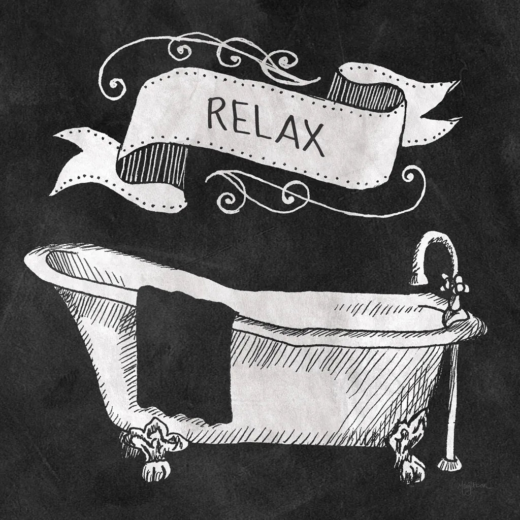 Chalkboard Bath Relax by Mary Urban. SKU 15956a. Archival Giclee Fine art print for wall decor.