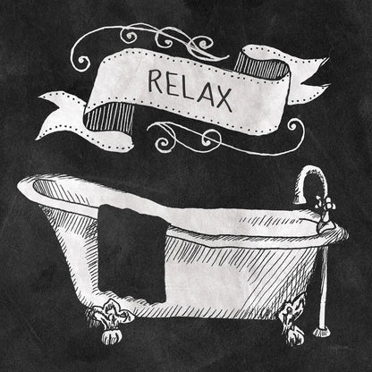 Chalkboard Bath Relax by Mary Urban. SKU 15956a. Archival Giclee Fine art print for wall decor.