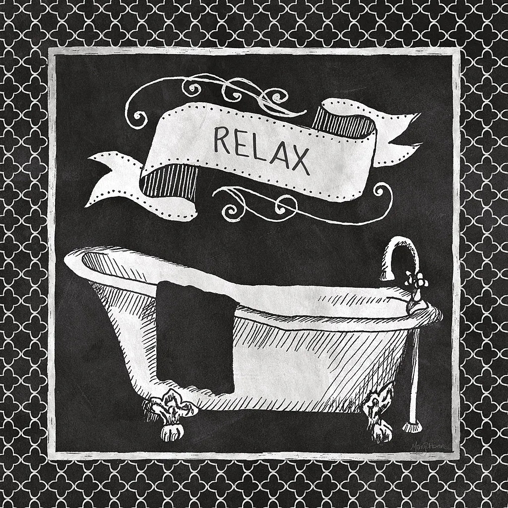 Chalkboard Bath Relax Lattice Border by Mary Urban. SKU 38646a. Archival Giclee Fine art print for wall decor.