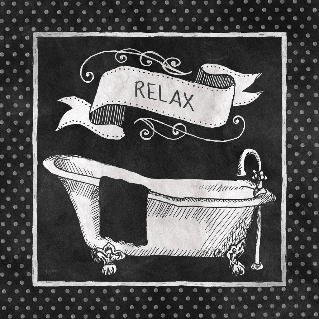 Chalkboard Bath Relax Polka Dot Border by Mary Urban. SKU 14908a. Archival Giclee Fine art print for wall decor.