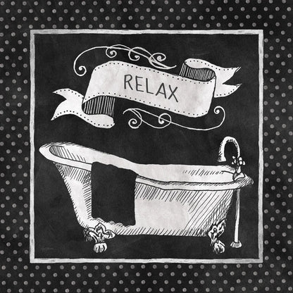 Chalkboard Bath Relax Polka Dot Border by Mary Urban. SKU 14908a. Archival Giclee Fine art print for wall decor.