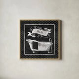 Chalkboard Bath Relax Polka Dot Border by Mary Urban. Shown in a natural wood glass frame for a timeless modern aesthetic. Available as an archival giclee rolled canvas, fine art paper, or poster print. SKU 14908a.