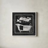 Chalkboard Bath Relax Polka Dot Border by Mary Urban. Shown in a crisp white glass frame for a clean and minimalist style. Available as an archival giclee rolled canvas, fine art paper, or poster print. SKU 14908a.