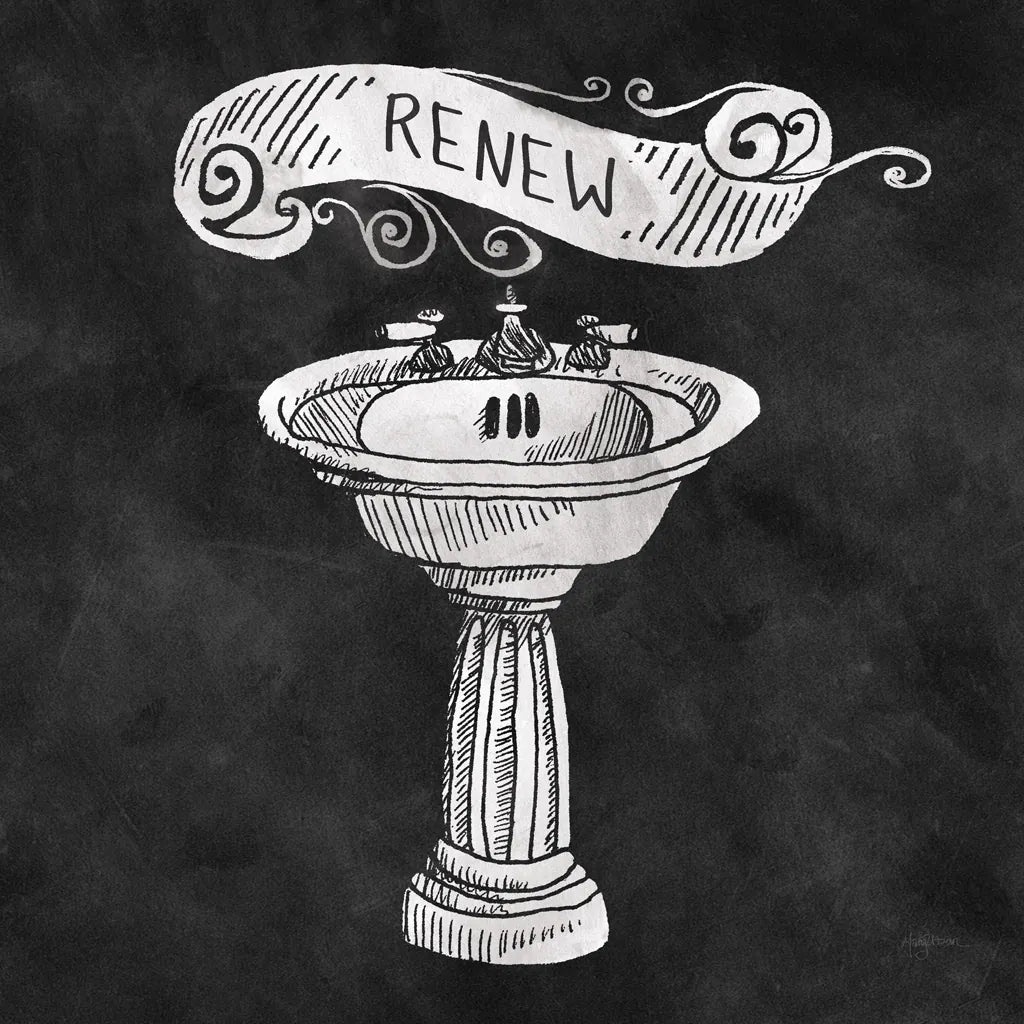 Chalkboard Bath Renew by Mary Urban. SKU 15957a. Archival Giclee Fine art print for wall decor.
