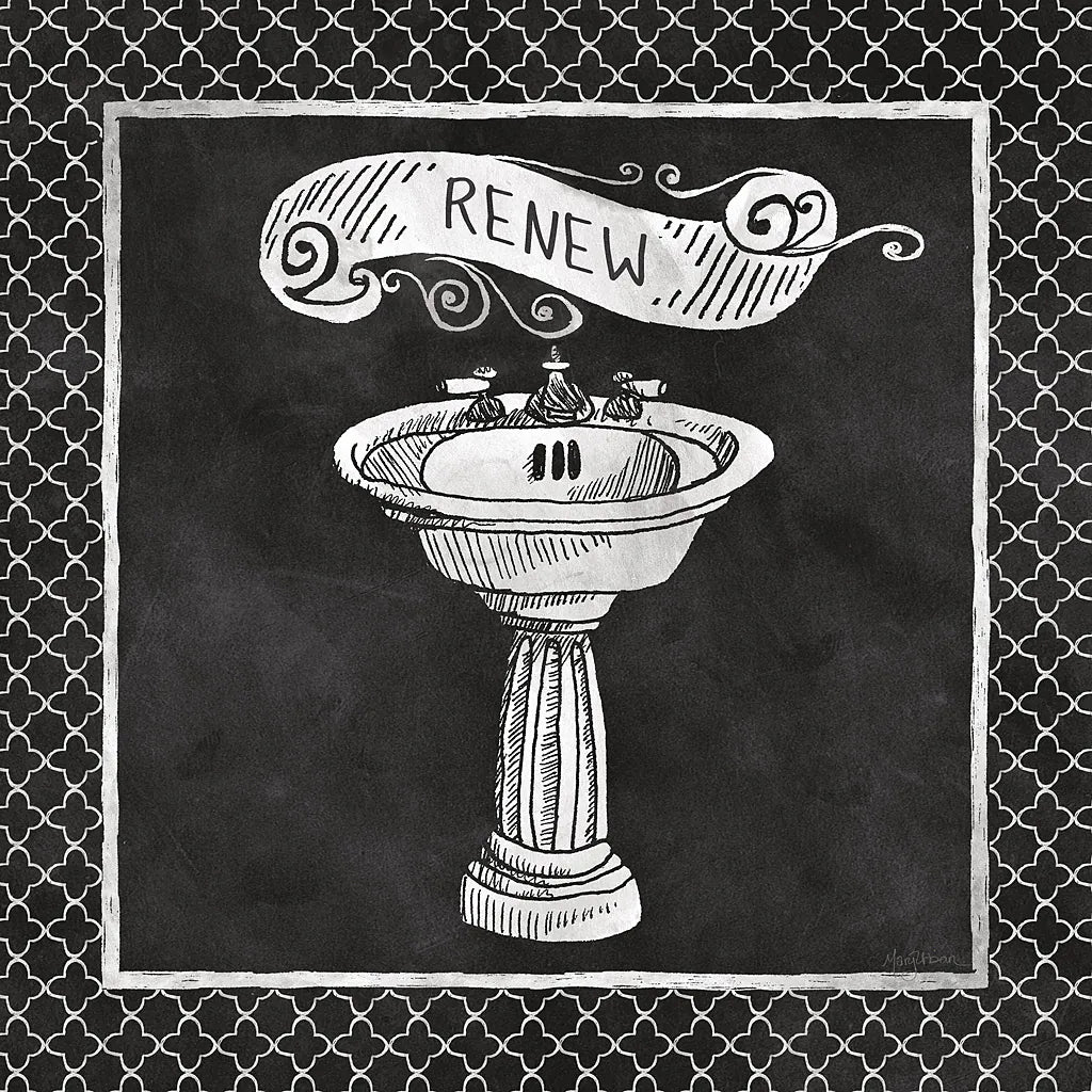 Chalkboard Bath Renew Lattice Border by Mary Urban. SKU 38645a. Archival Giclee Fine art print for wall decor.