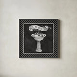 Chalkboard Bath Renew Lattice Border by Mary Urban. Shown in a sleek black glass frame for a contemporary gallery look. Available as an archival giclee rolled canvas, fine art paper, or poster print. SKU 38645a.
