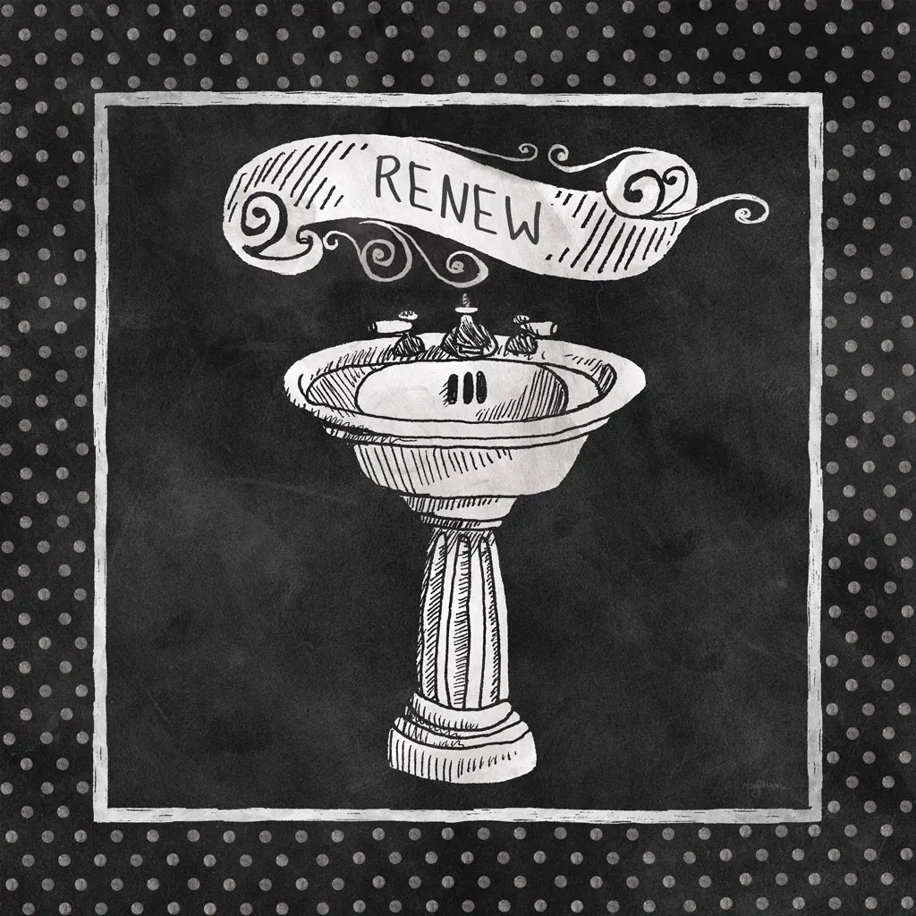Chalkboard Bath Renew Polka Dot Border by Mary Urban. SKU 14909a. Archival Giclee Fine art print for wall decor.