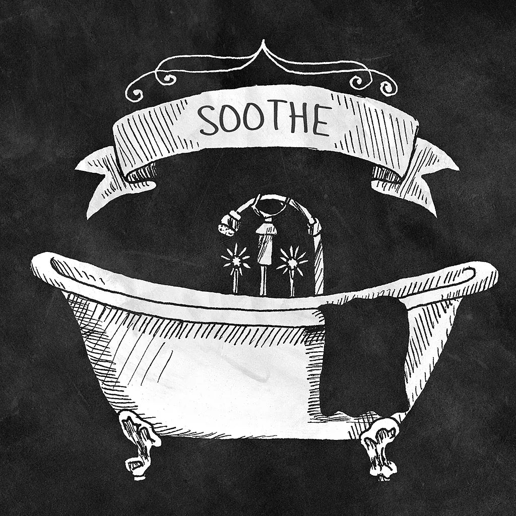 Chalkboard Bath Soothe by Mary Urban. SKU 15958a. Archival Giclee Fine art print for wall decor.