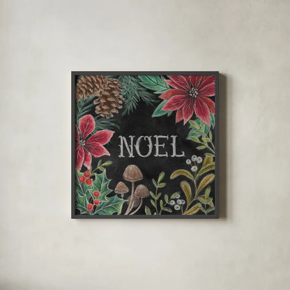 Christmas Chalk I by Mary Urban. Shown in a sleek black glass frame for a contemporary gallery look. Available as an archival giclee rolled canvas, fine art paper, or poster print. SKU 71845a.