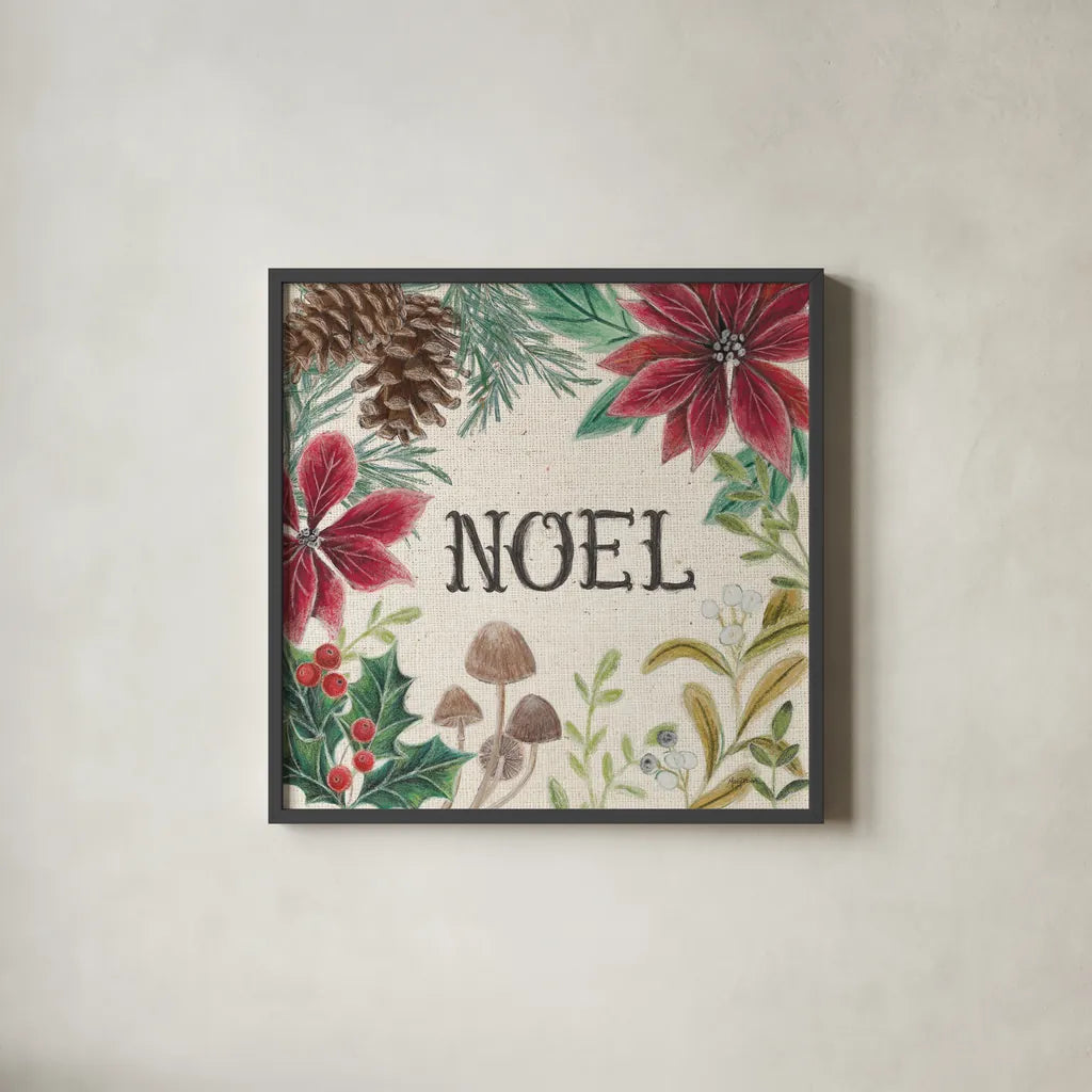 Christmas Chalk I Light by Mary Urban. Shown in a sleek black glass frame for a contemporary gallery look. Available as an archival giclee rolled canvas, fine art paper, or poster print. SKU 73428a.