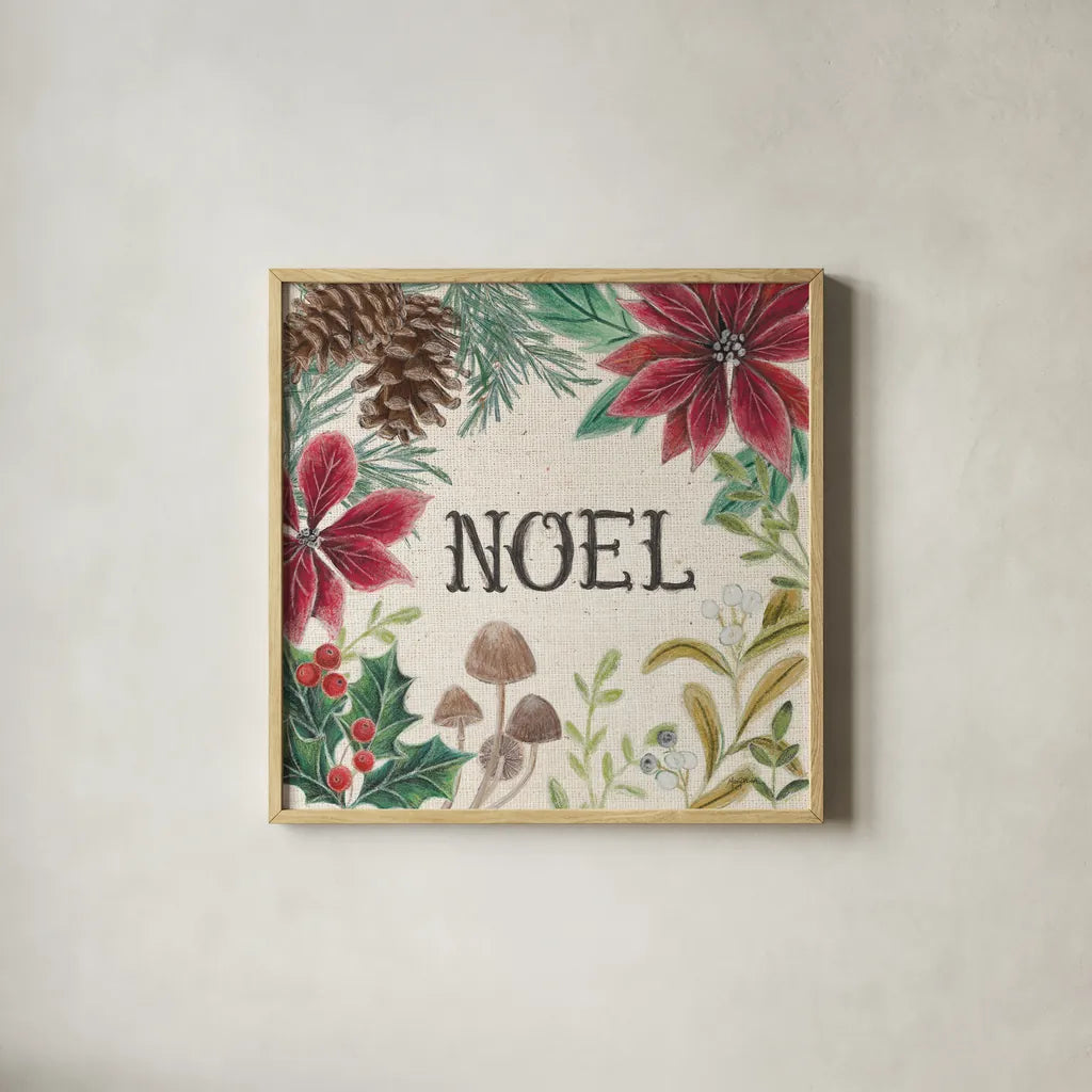 Christmas Chalk I Light by Mary Urban. Shown in a natural wood glass frame for a timeless modern aesthetic. Available as an archival giclee rolled canvas, fine art paper, or poster print. SKU 73428a.