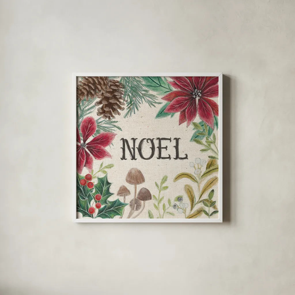 Christmas Chalk I Light by Mary Urban. Shown in a crisp white glass frame for a clean and minimalist style. Available as an archival giclee rolled canvas, fine art paper, or poster print. SKU 73428a.