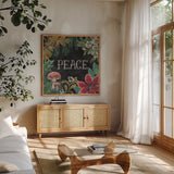 Christmas Chalk II by Mary Urban. Shown in a natural wood frame in a cozy modern living room. Available as an archival giclee rolled canvas, fine art paper, or poster print. SKU 71846a.
